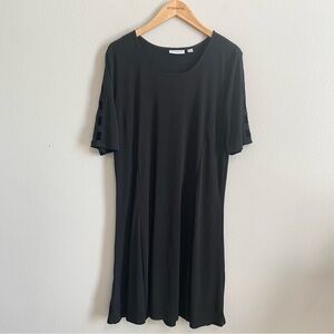 Susan Graver Liquid Knit Black Knee Length Lattice Sleeve Shift Dress Size L